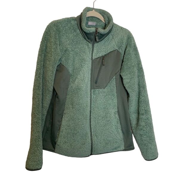 Columbia‎ Jacket Womens Large Sea Foam Greem Fleece Softshell Full Zip Pockets - Picture 1 of 11